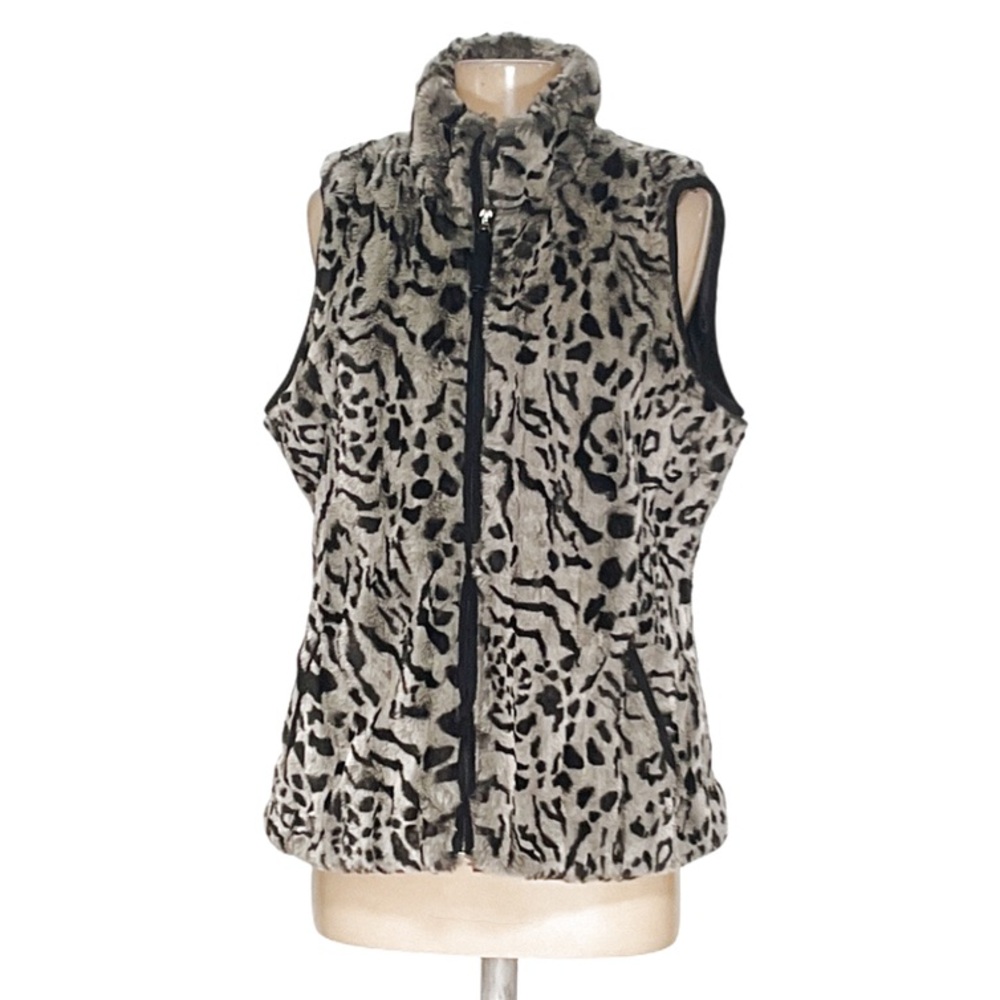 Coldwater Creek Animal Print Faux Fur Vest, size M